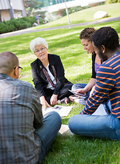 Image showing University Professor Outdoors with Students