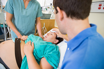 Image showing Husband with Wife During Birth of Baby