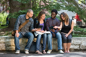 Image showing University Students Using Digital Tablet On Campus