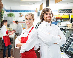 Image showing Confident Butchers Standing Arms Crossed