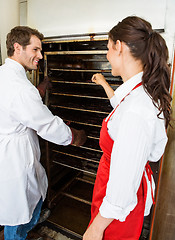 Image showing Butcher Making Beef Jerky