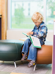 Image showing Cute Boy Reading Book In School Library