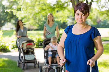 Image showing Mother With Baby Stroller At Park