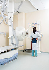 Image showing Female Patient Getting Chest Xray