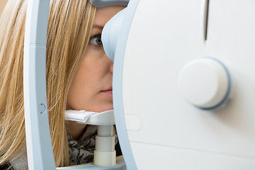 Image showing Patient's Eyes Being Examined By Digital Retina Camera