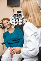 Image showing Smiling Senior Woman Undergoing Eye Checkup