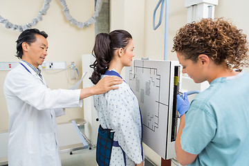 Image showing Medical Team Preparing Patient For Chest Xray