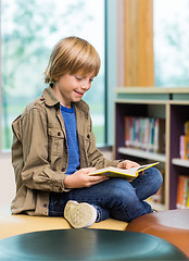 Image showing Happy Boy Reading Book In Library