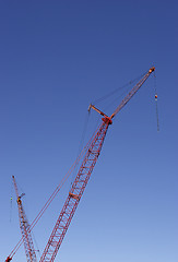 Image showing Construction cranes against blue sky