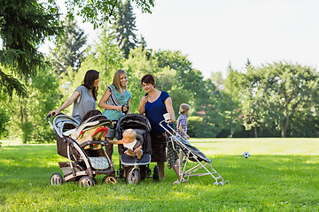 Image showing Mothers With Baby Strollers Reading Text Message