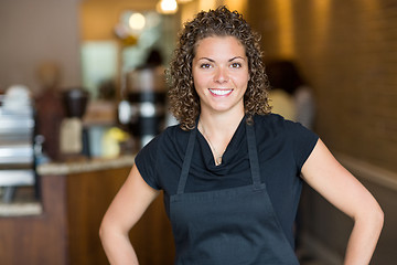 Image showing Happy Waitress Standing In Cafe