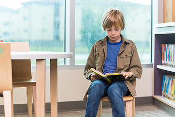 Image showing Boy Reading Book In Library