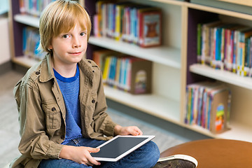 Image showing Boy With Digital Tablet In Library