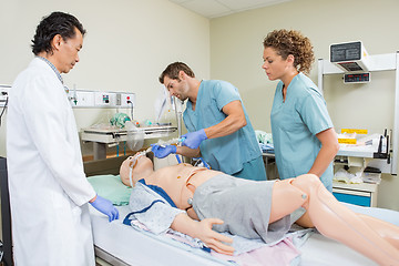 Image showing Nurse Adjusting Endotracheal Tube On Dummy Patient