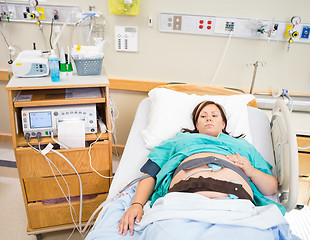 Image showing Pregnant Woman being Monitored by CTG machine