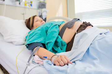 Image showing Pregnant Woman With IV and Epidural