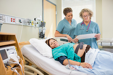 Image showing Portrait of Birthing Mother in Hospital