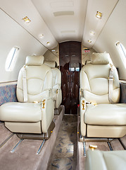 Image showing Leather Seats On Jet Airplane