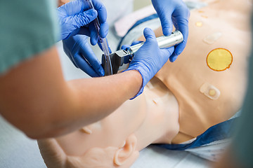 Image showing Medical Team Adjusting Tube In Dummy Patient's Mouth