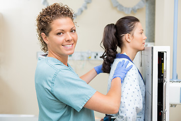 Image showing Nurse Preparing Young Patient For Chest Xray