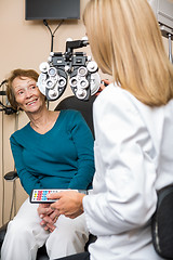 Image showing Happy Senior Woman Undergoing Eye Checkup