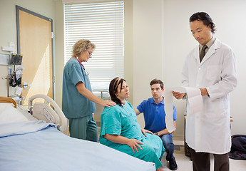 Image showing Doctor Examining CTG print