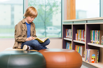 Image showing Boy Reading Book In Library