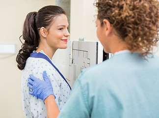 Image showing Patient Looking At Nurse Before Getting Chest Xray