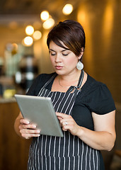 Image showing Owner Using Digital Tablet In Cafe