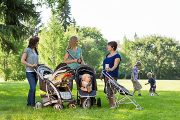 Image showing Happy Mothers With Baby Strollers