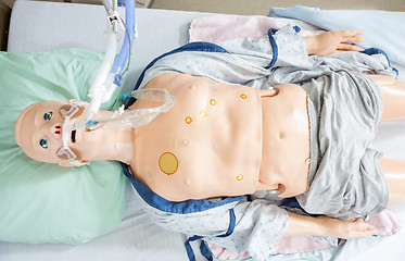 Image showing Dummy With Endotracheal Tube On Hospital Bed