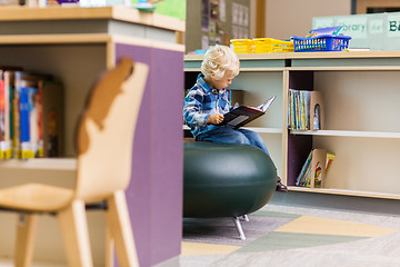 Image showing Boy Reading Book In Library