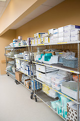 Image showing Hospital Supplies Arranged On Trollies