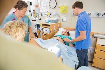 Image showing Pregnant Woman Delivering a Baby in Hospital