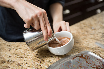 Image showing Barista Making Cappuccino In Coffeeshop