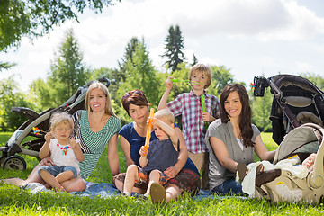 Image showing Happy Mothers And Children Enjoying Picnic