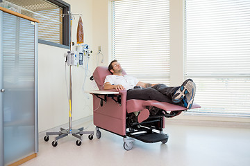 Image showing Male Patient Relaxing During Chemotherapy