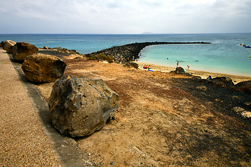 Image showing harbor pier boat in the blue   arrecife teguise lanzarote 