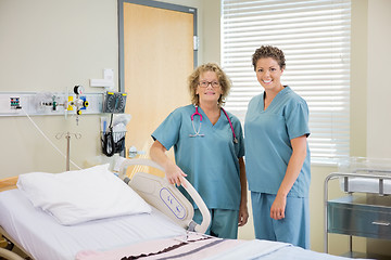 Image showing Nurses Standing Together By Bed In Hospital Room