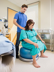 Image showing Pregnat Woman in Hosptail Using Exercise Ball