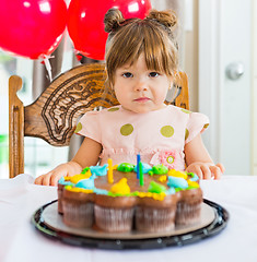 Image showing Girl Sitting In Front Of Birthday Cake
