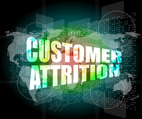 Image showing customer attrition words on digital screen with world map