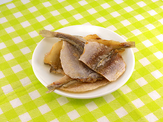 Image showing Dried fish on white plate