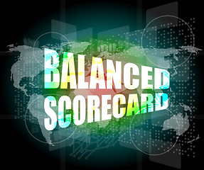 Image showing words balanced scorecard on digital screen, business concept