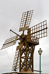 Image showing hole windmills in  isle of   spain   the sky 