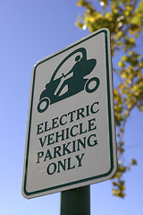 Image showing Priority parking sign for electric vehicles only in celebration florida united states usa