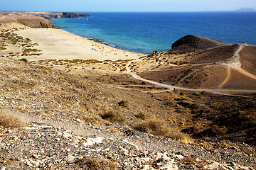 Image showing in lanzarote spain pond   stone sky cloud beach  