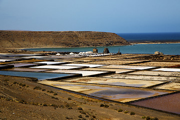 Image showing salt in  lanzarote stone s  water  coastline and summer 