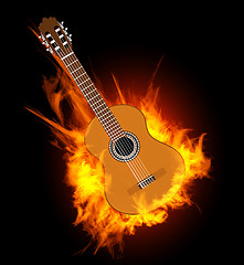 Image showing Acoustic guitar in fire flame