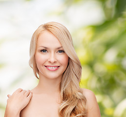 Image showing face and shoulders of happy woman with long hair